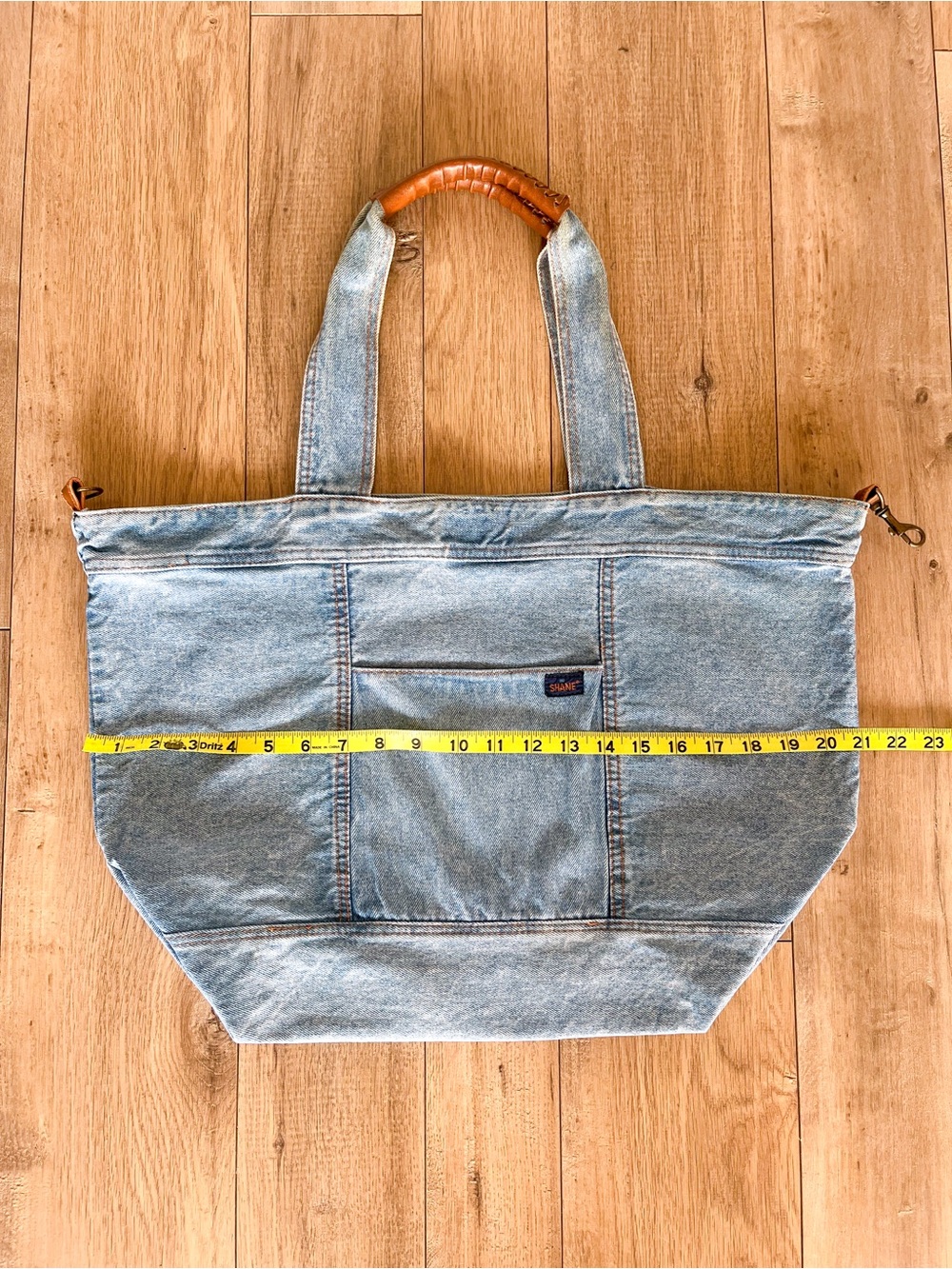 Vintage 80s Shane Light Wash Oversized Large Denim Tote Bag - Picture 10 of 14